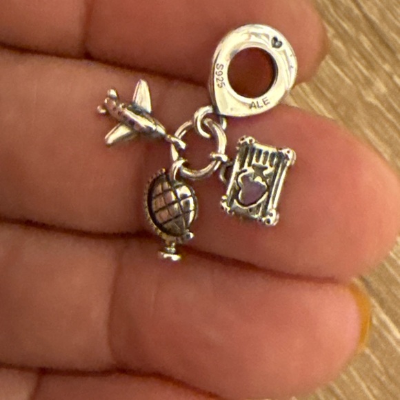 Pandora Silver Charm with Airplane and Globe - Picture 2 of 4